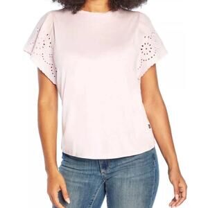 GAP Women's Eyelet Flutter Short Sleeve Scoop Neck Shirt Size Medium Orchard
